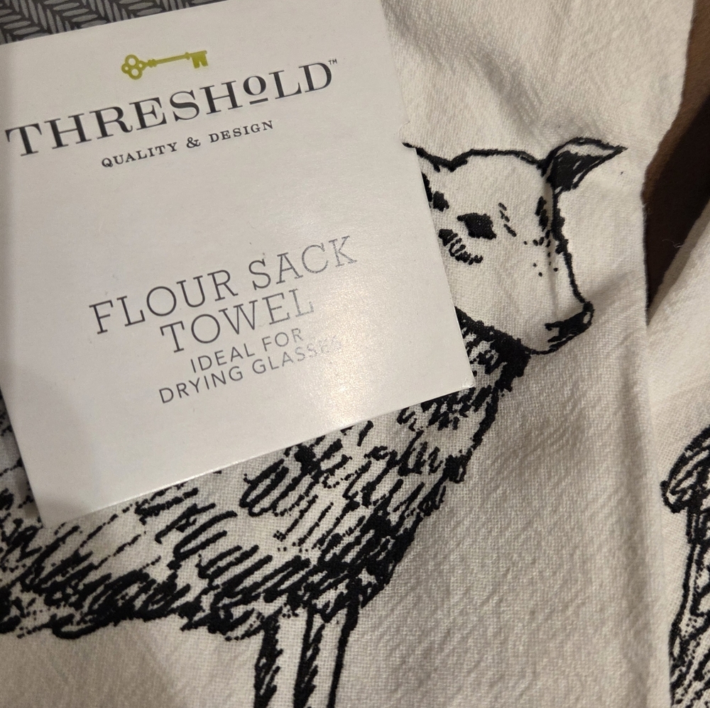 3 New Threshold Black and White Flour Sack Towel